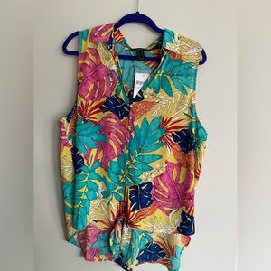 Sleeveless Floral Button Down Blouse